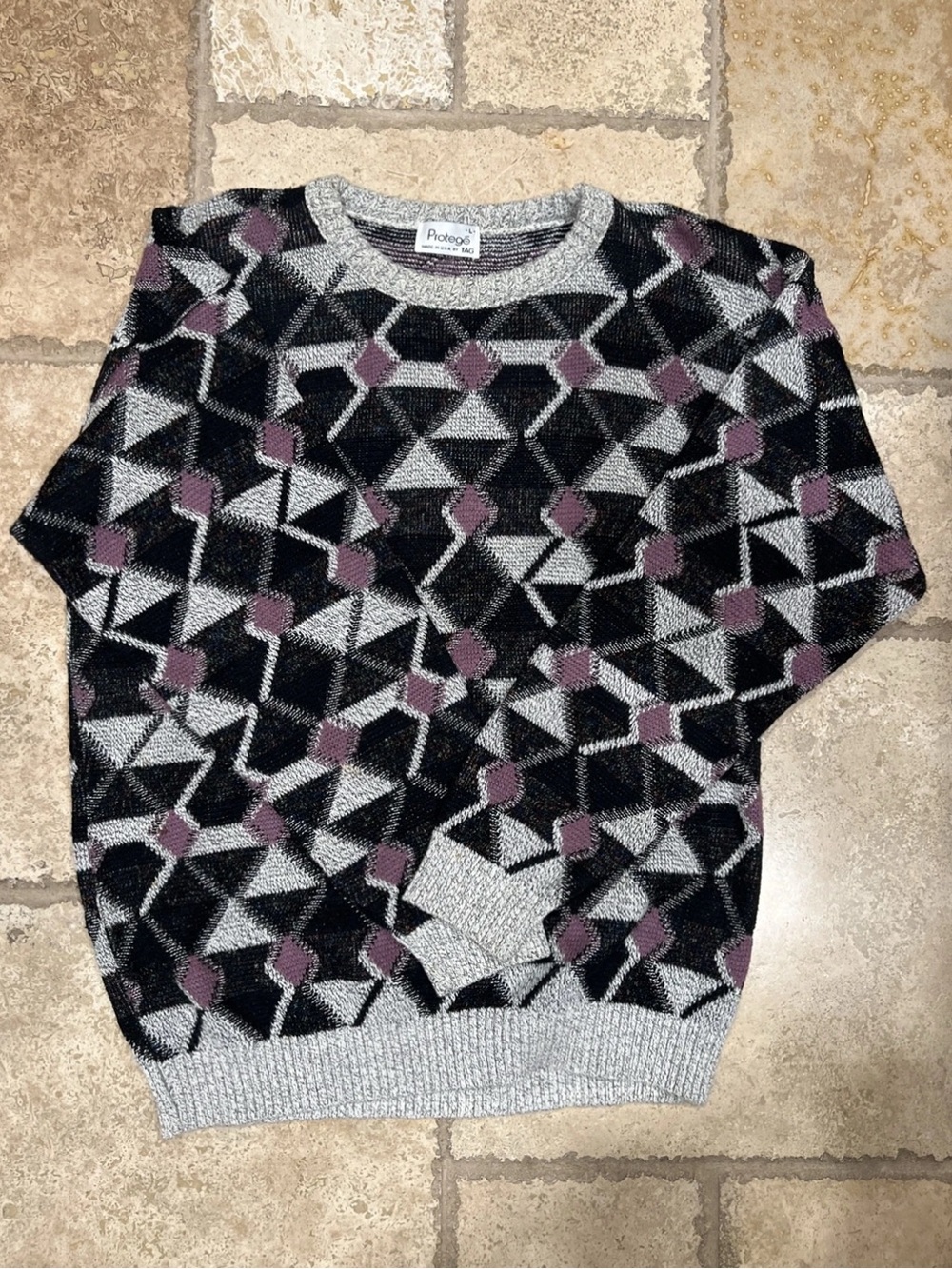 Men's Crewneck Sweater by in Gray, Black and Purple